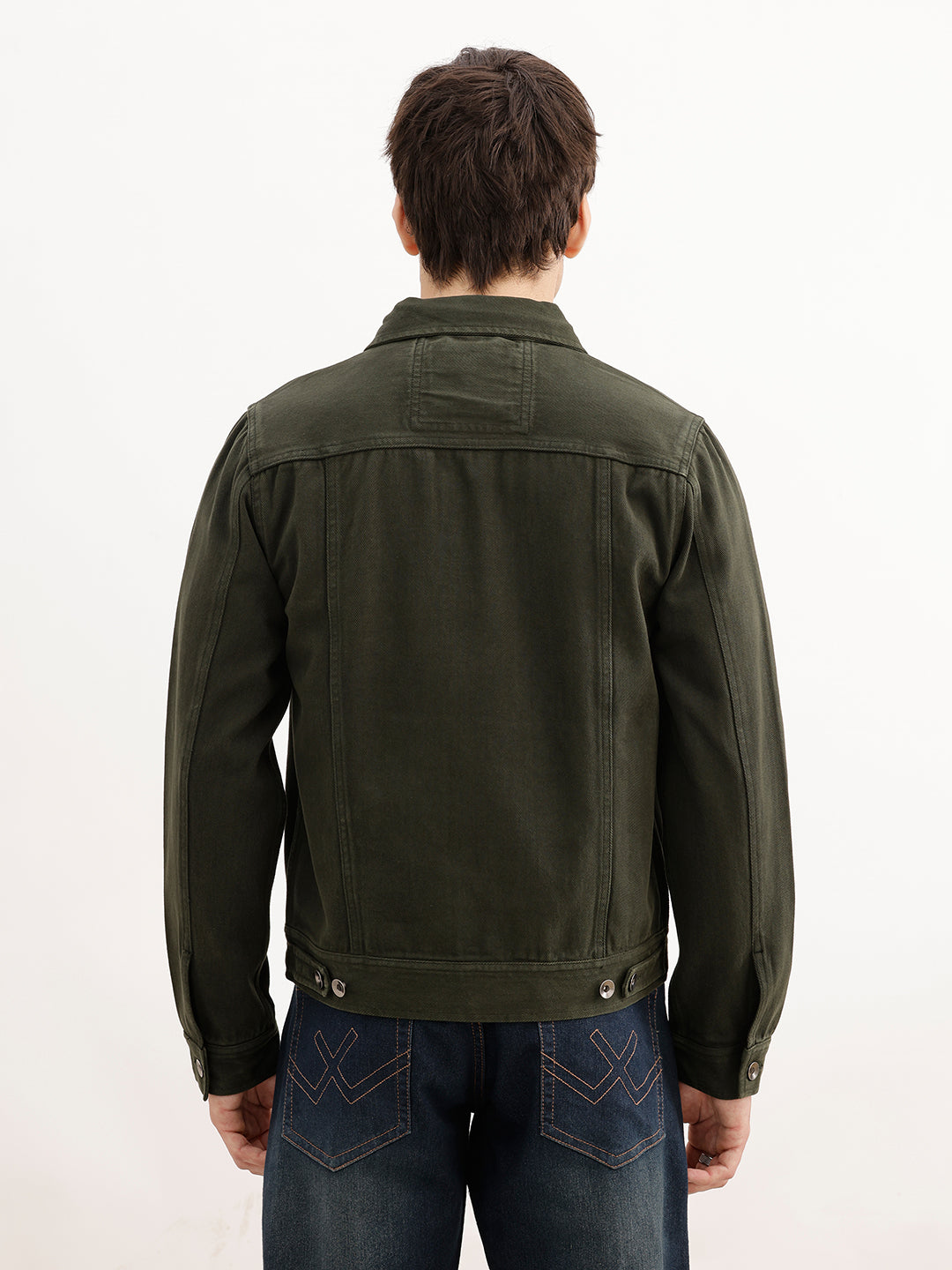 Slim Fit Solid Denim Jacket | Olive | WNJK6381/NS