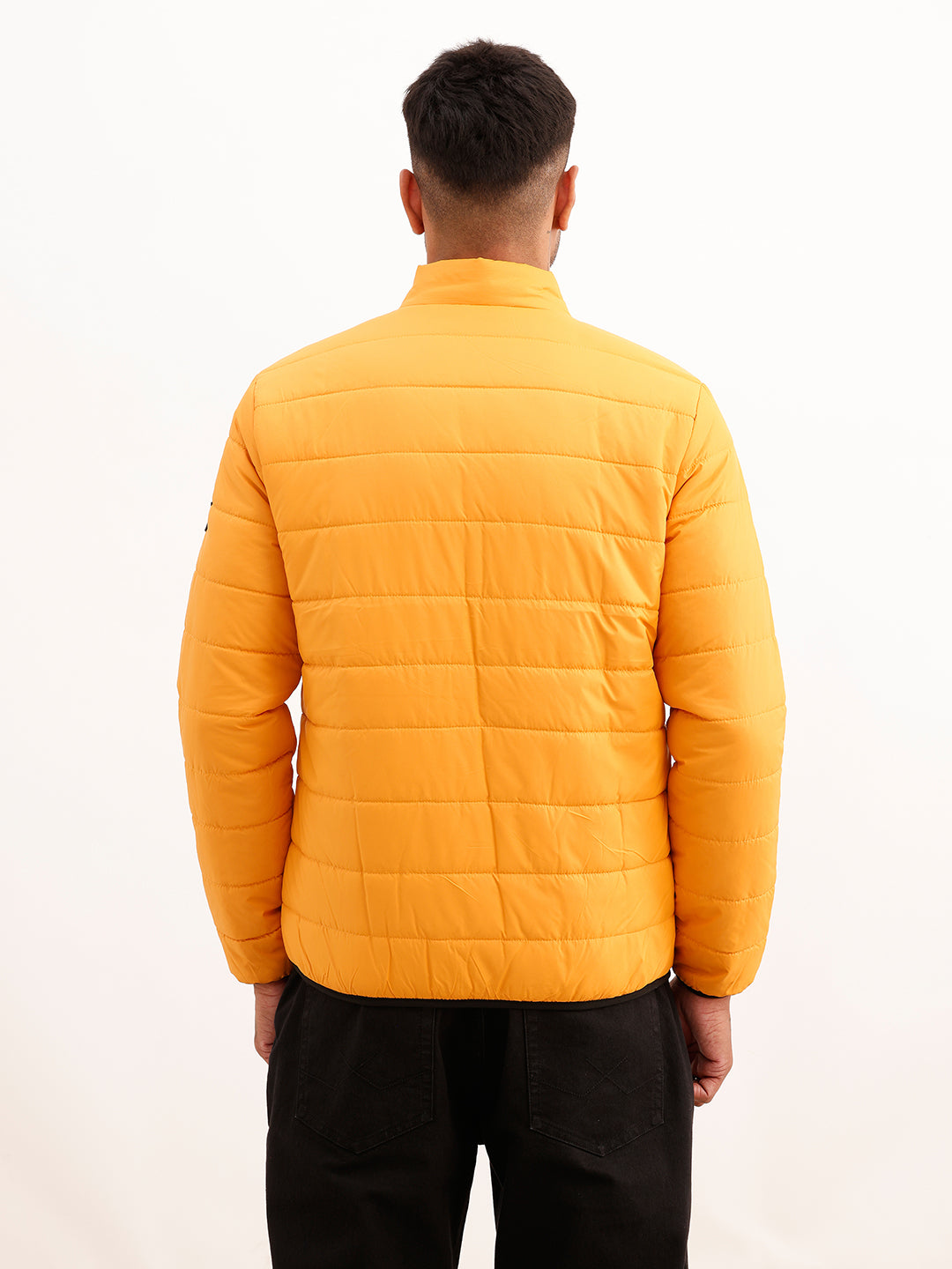 Solid Regular Fit Puffer Jacket | Yellow