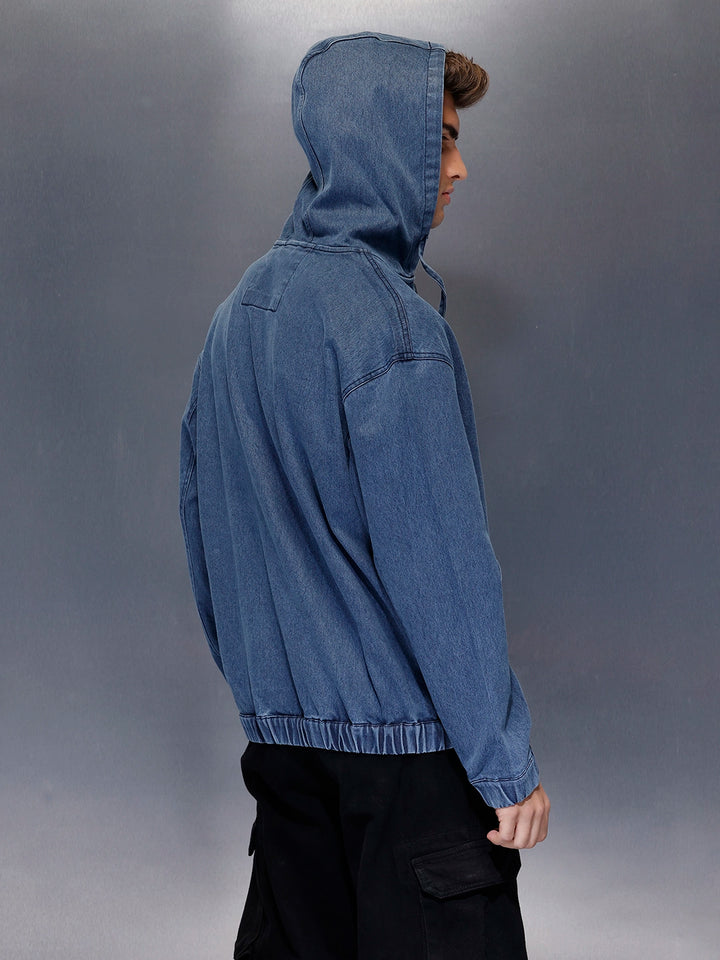 Blue Washed Utility Hooded Zip Jacket | Grey