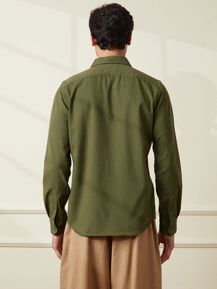 Fine Corduroy Slim Fit Shirt | Green