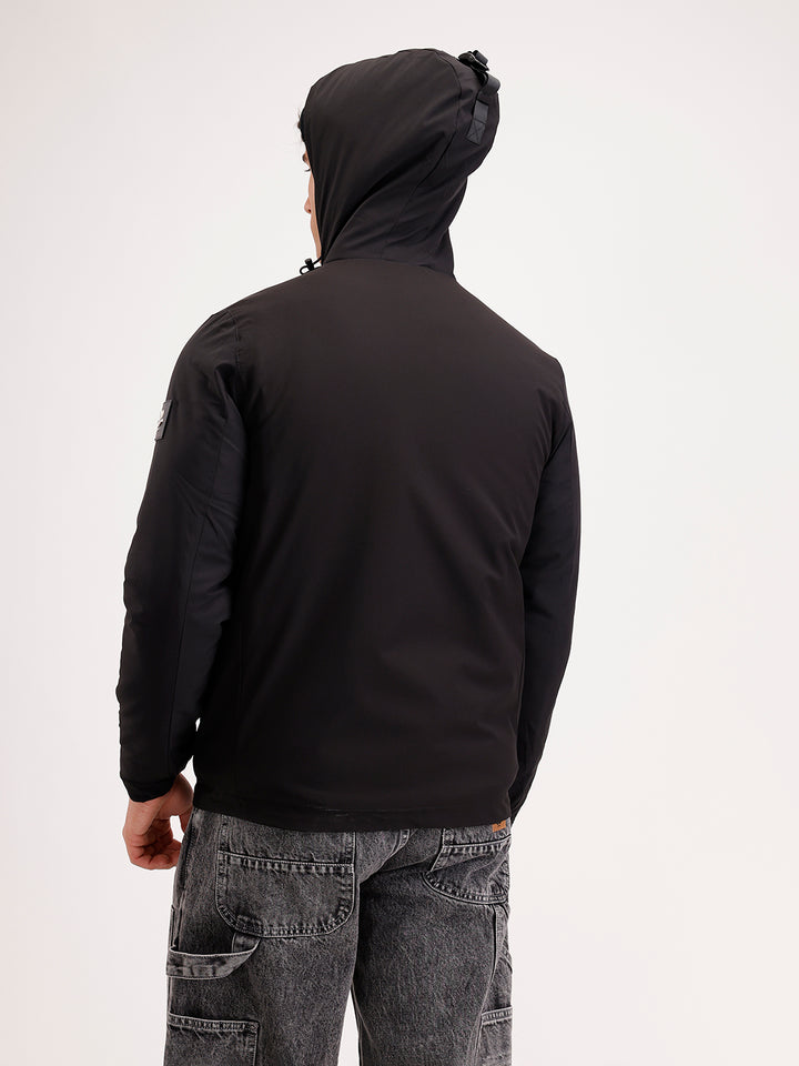 Slim Fit Double Pocket Hooded Jacket  | Black