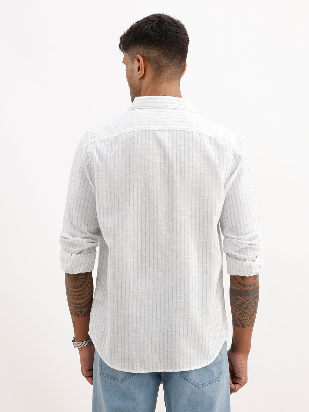 Regular Fit Striped Full Sleeve Shirt | Green