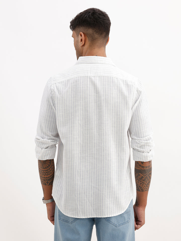 Slim Fit Striped Full Sleeve Shirt | White