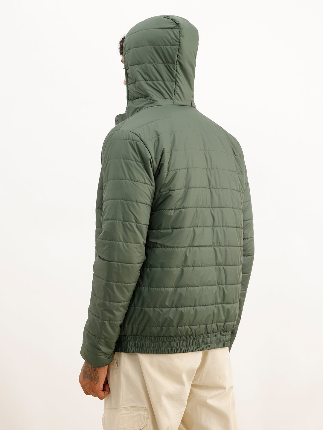 Solid Regular Fit Puffer Jacket | Dark Green