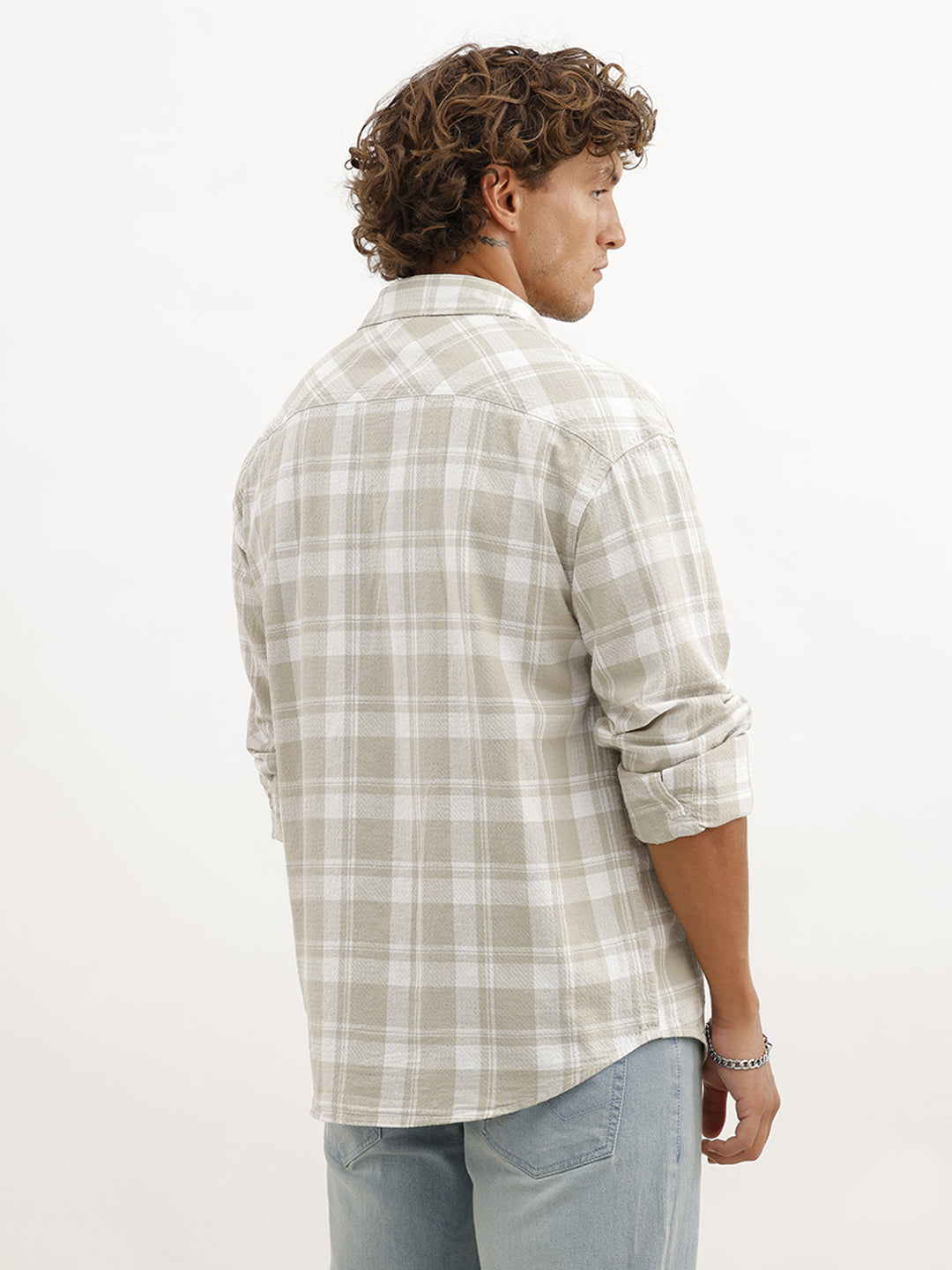 Double Pocket Checkered Shirt | Beige