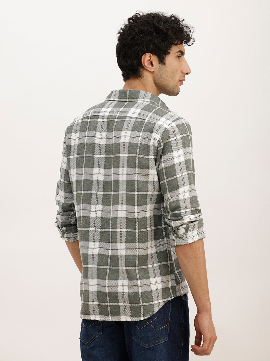 Slim Fit Checkered Full Sleeve Shirt | White