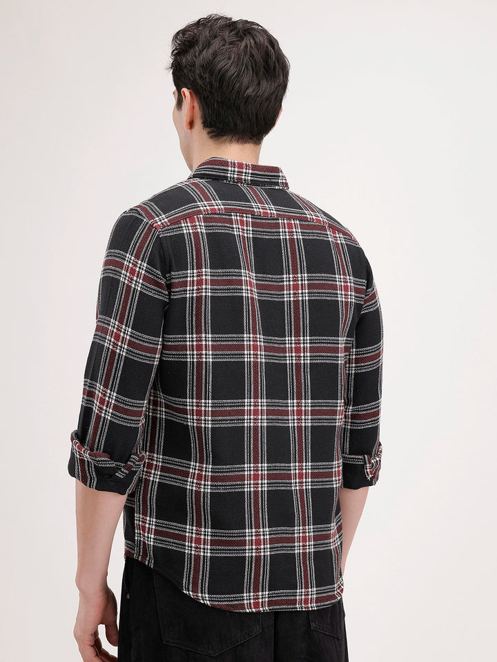 Regular Fit Textured Checkered Shirt | Black