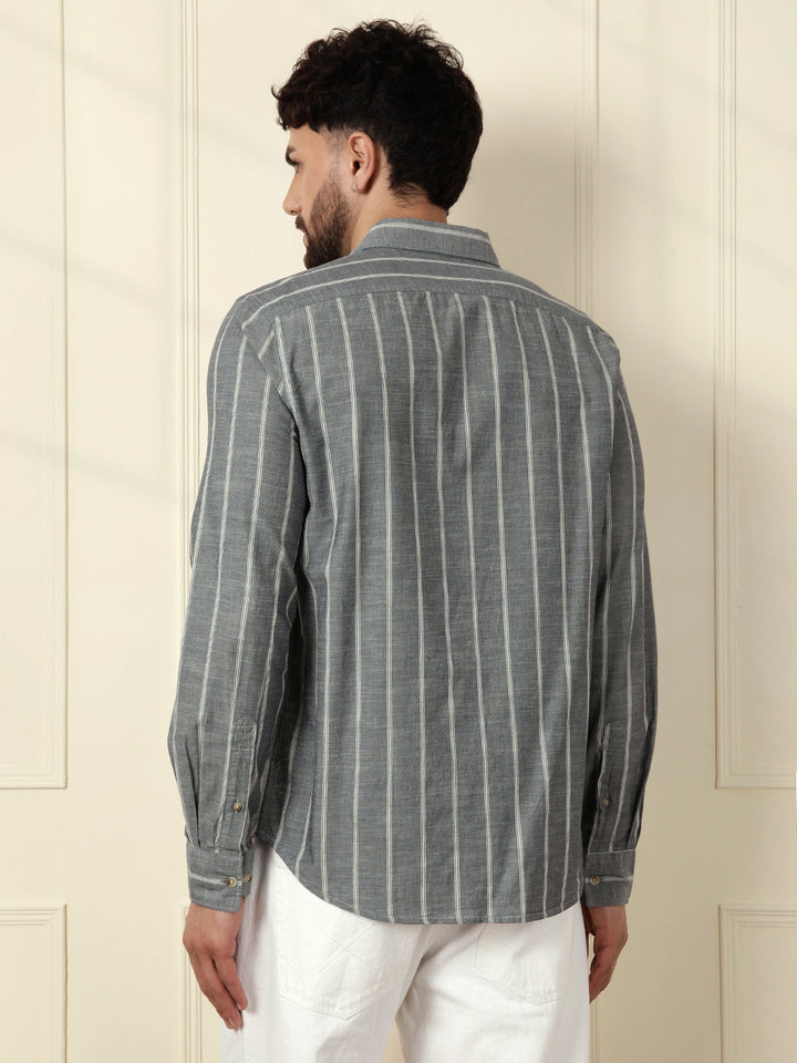 Classic Chambray Striped Shirt | Grey