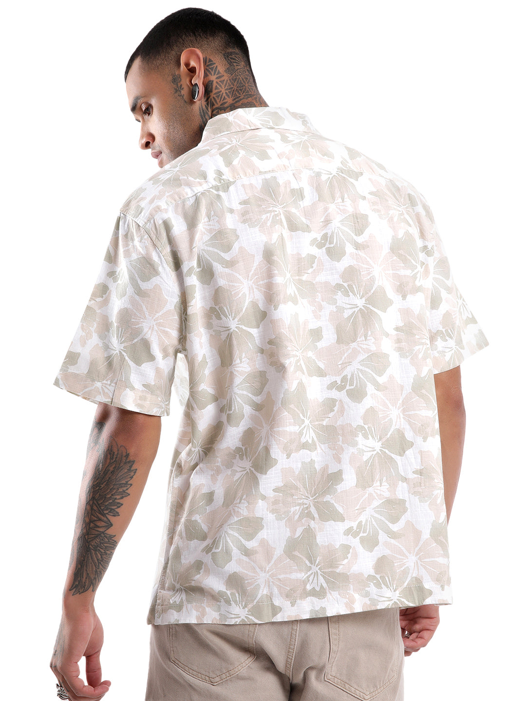 Beige Floral AOP Spoyl Shirt