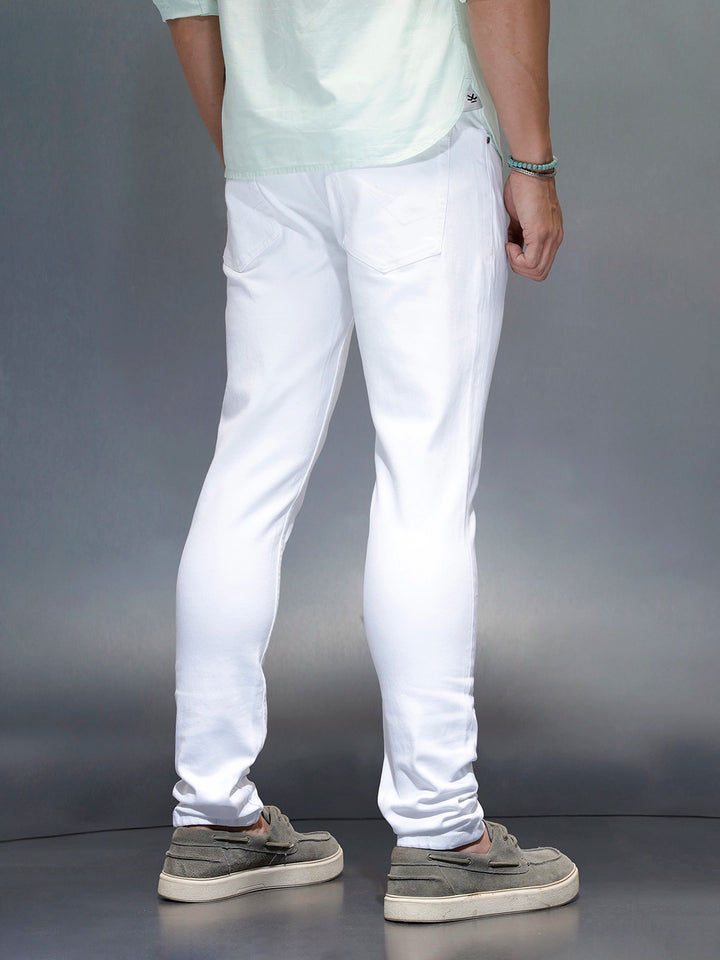 Men's Casual Slim Tapered Fit Jeans | White