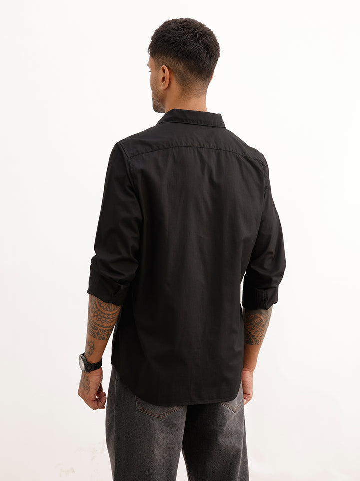 Solid Regular Fit Full Sleeve Shirt | Black