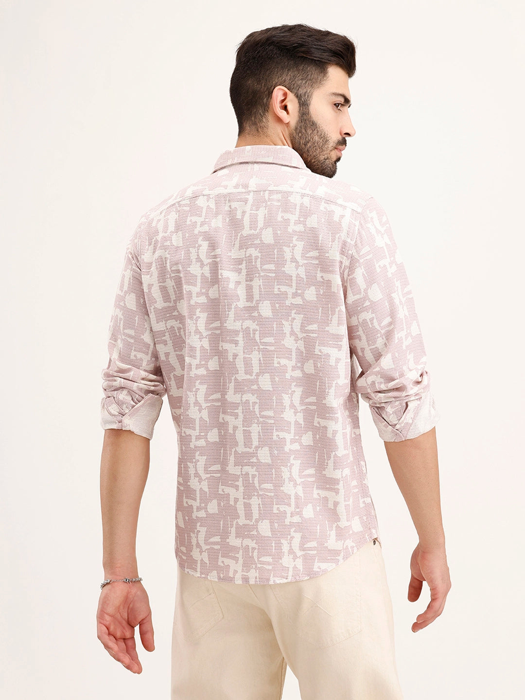 Textured Slim Fit AOP Shirt | Pink