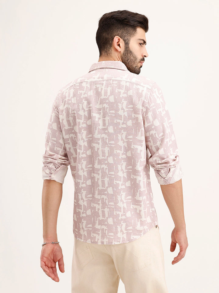 Textured Slim Fit AOP Shirt | Pink