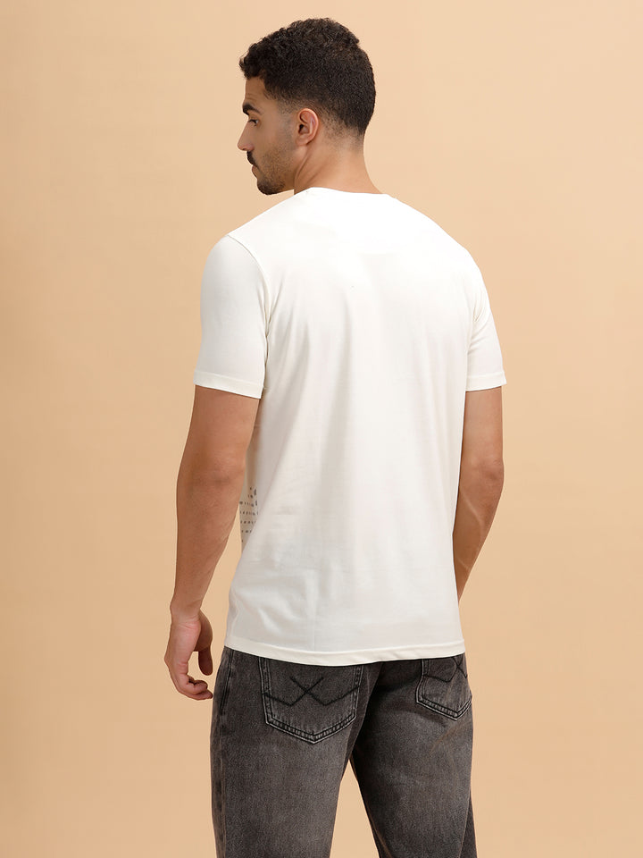 Panel Printed Regular Fit T-Shirt | White