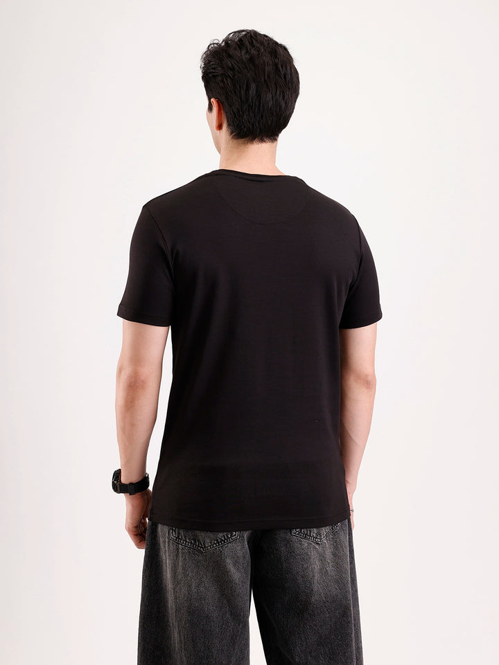 Solid Flock Printed T-Shirt   |  Black