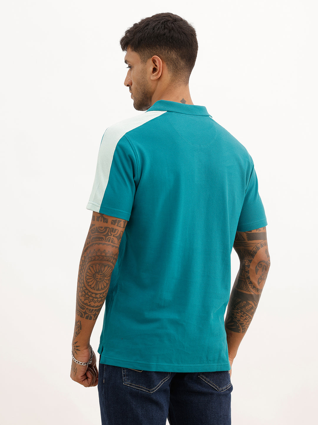 Classic Contrast Sleeves Polo T-Shirt | Teal | WWTS226F