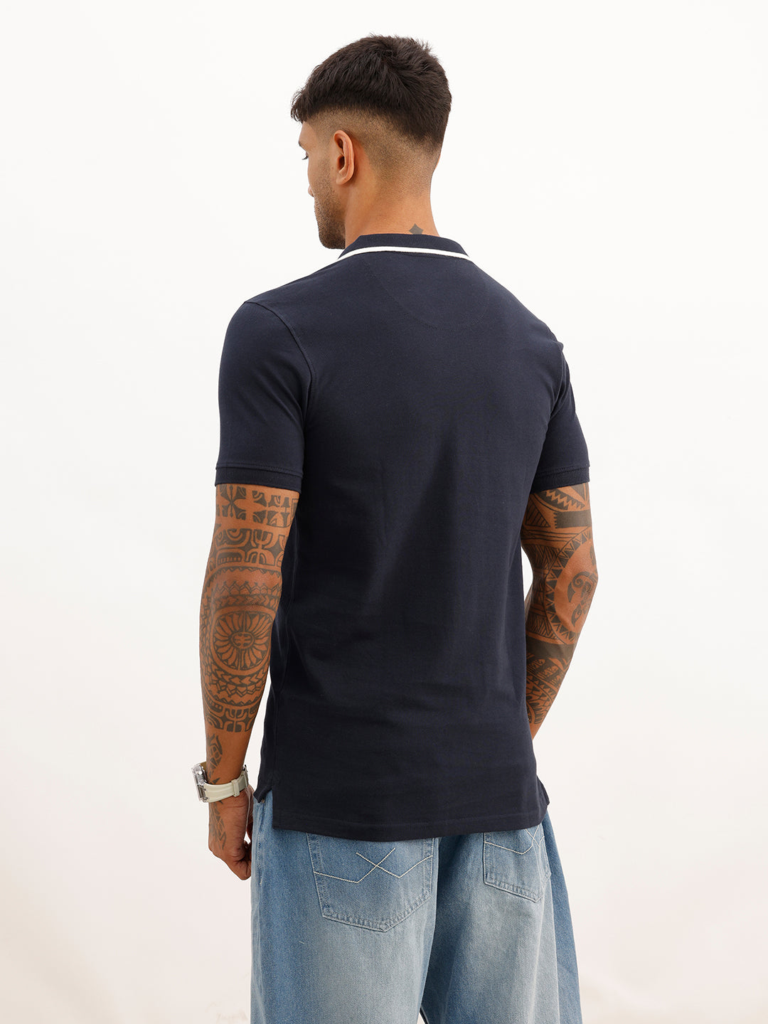 Slim Fit Tipping Collar Polo T-Shirt | Navy Blue