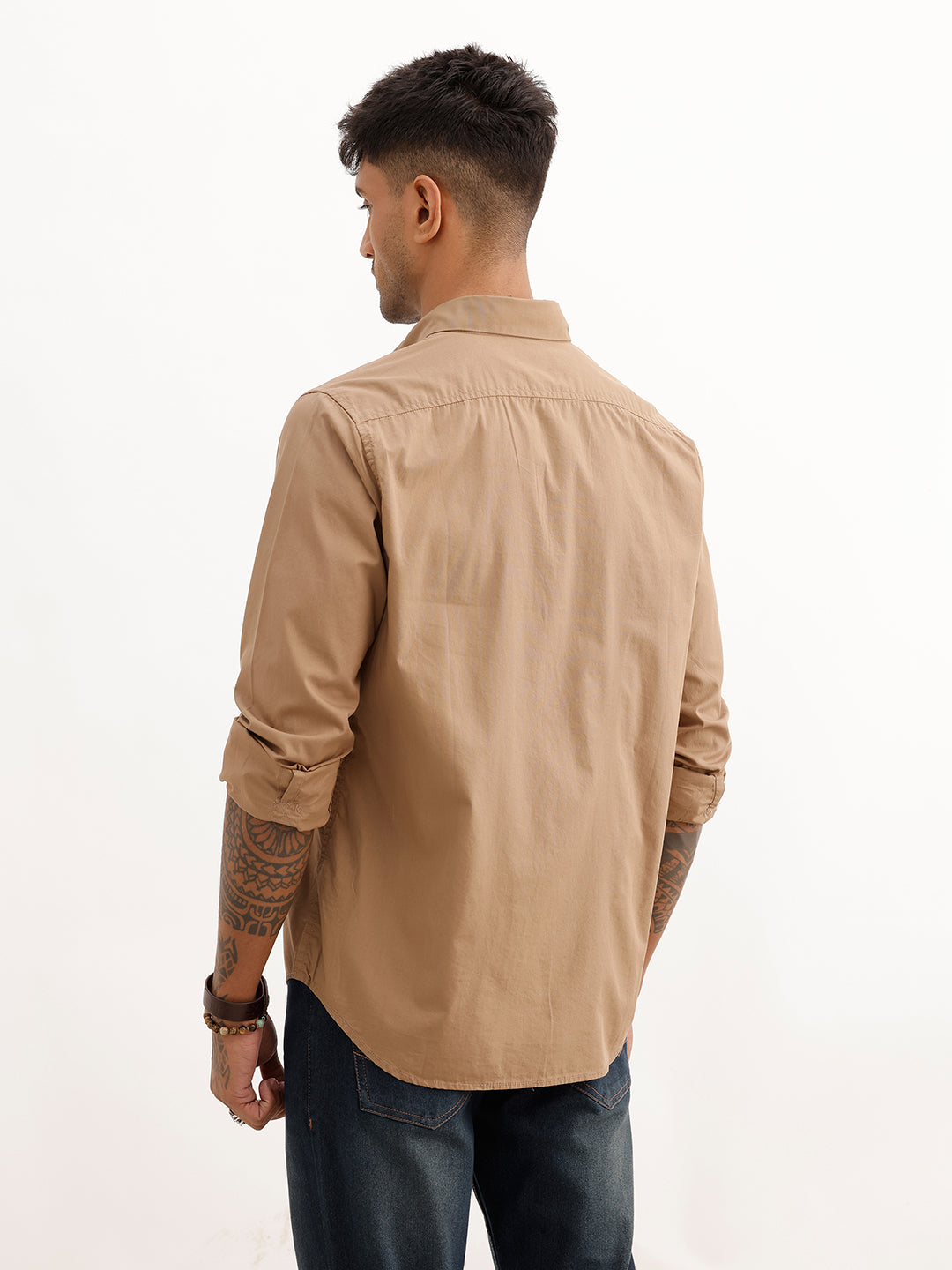 Solid Regular Fit Full Sleeve Shirt | Khaki
