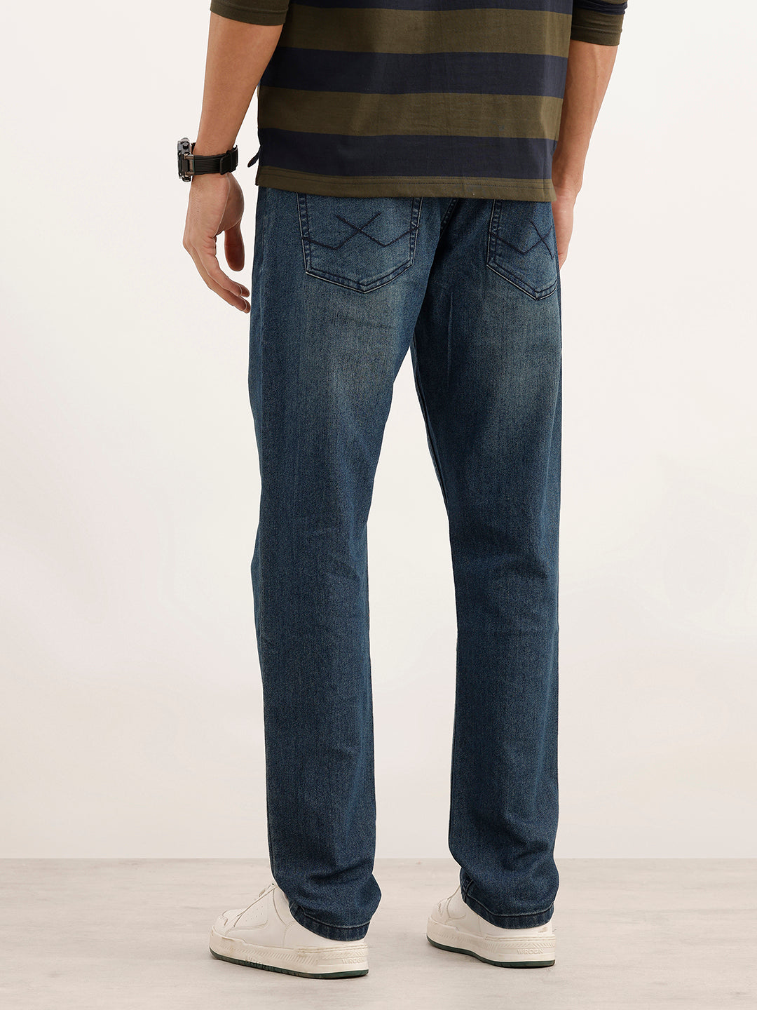Faded Straight Fit Denim Jeans | Blue