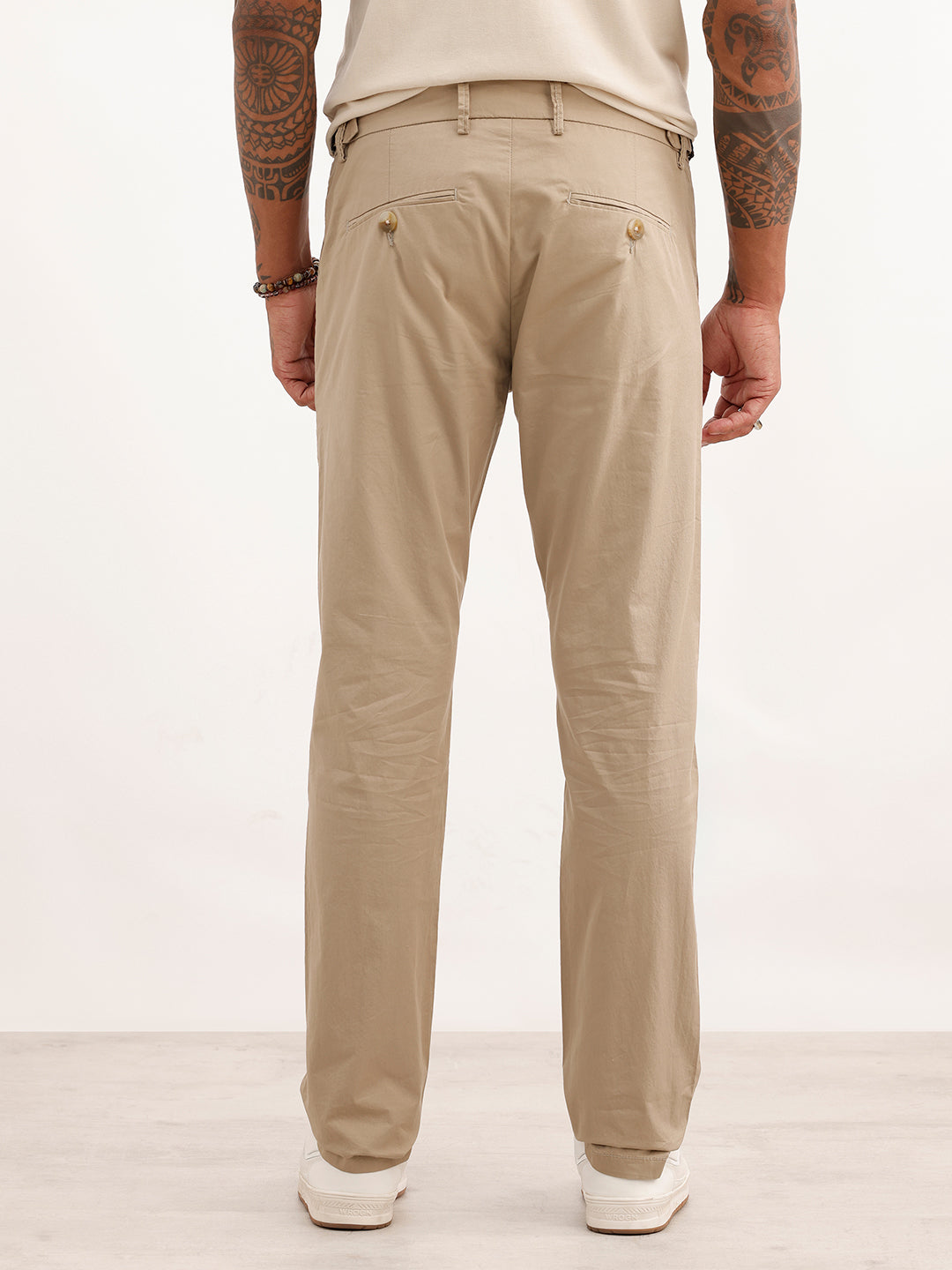 Solid Slim Fit Pleated Trouser | Beige
