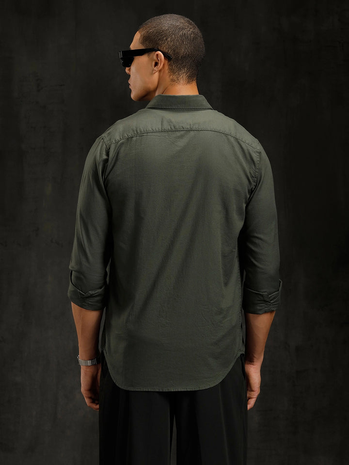 Cotton Dobby Full Sleeve Shirt | Olive
