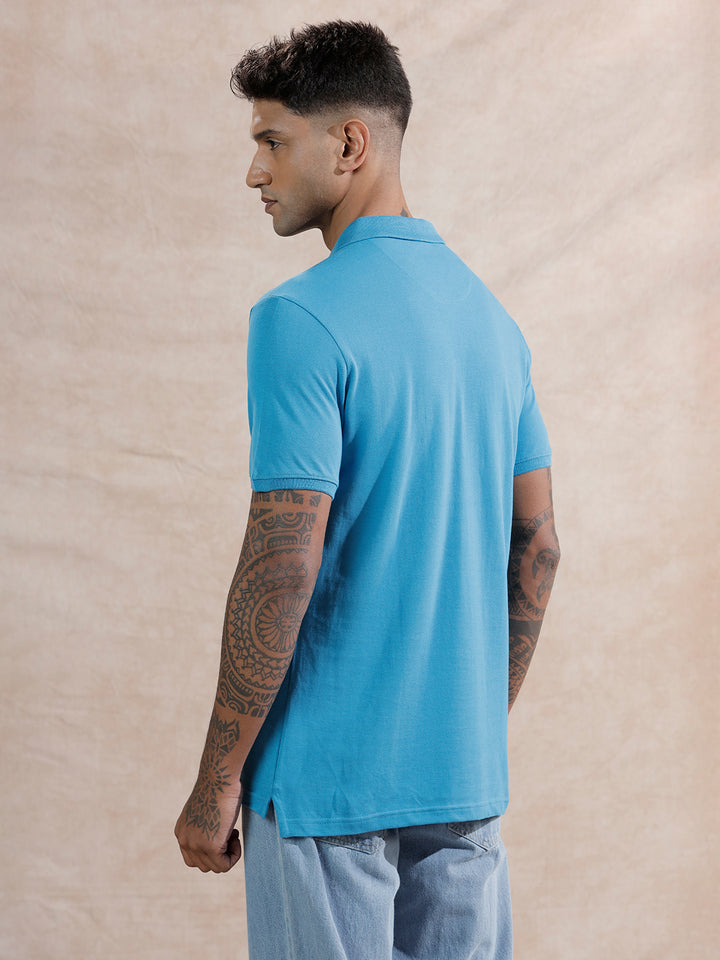 Solid Slim Fit Polo T-Shirt | Blue