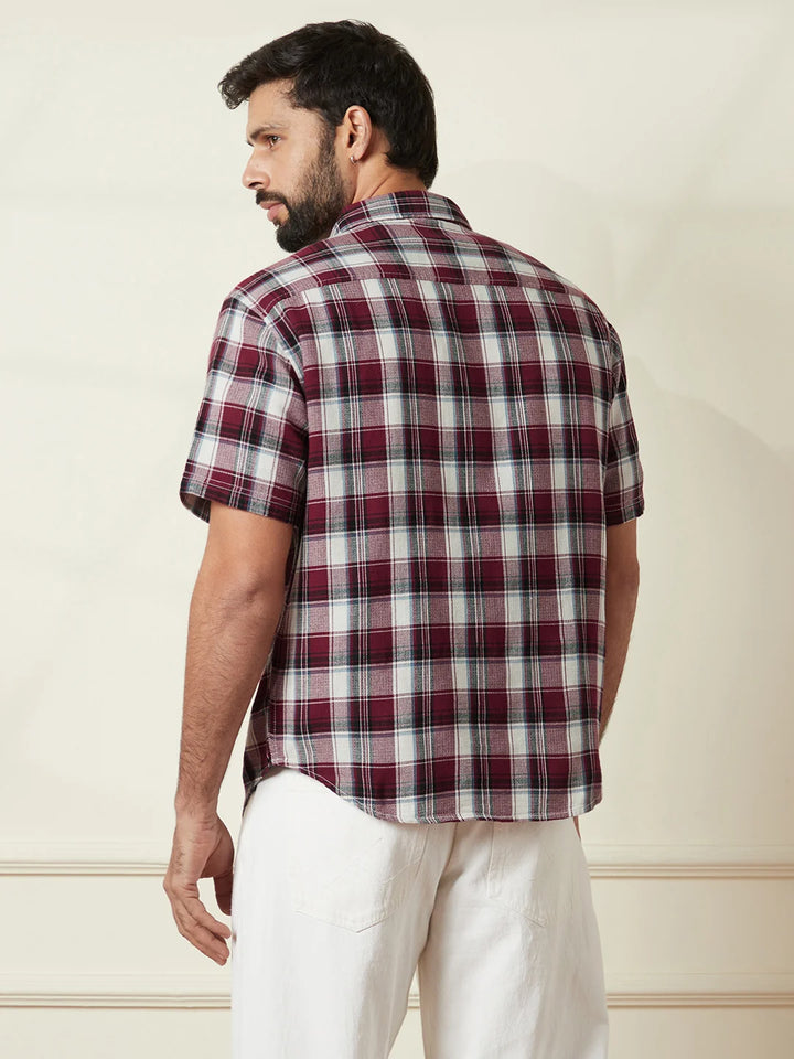Checked Open Dobby Shirt | Maroon