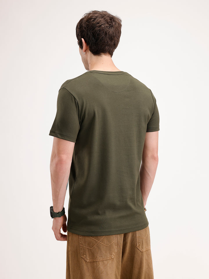 Solid Slim Fit HD Printed T-Shirt | Olive