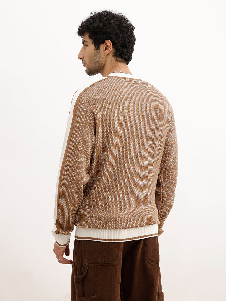 Comfort Fit Contrast Collar Knitted Sweater | Beige