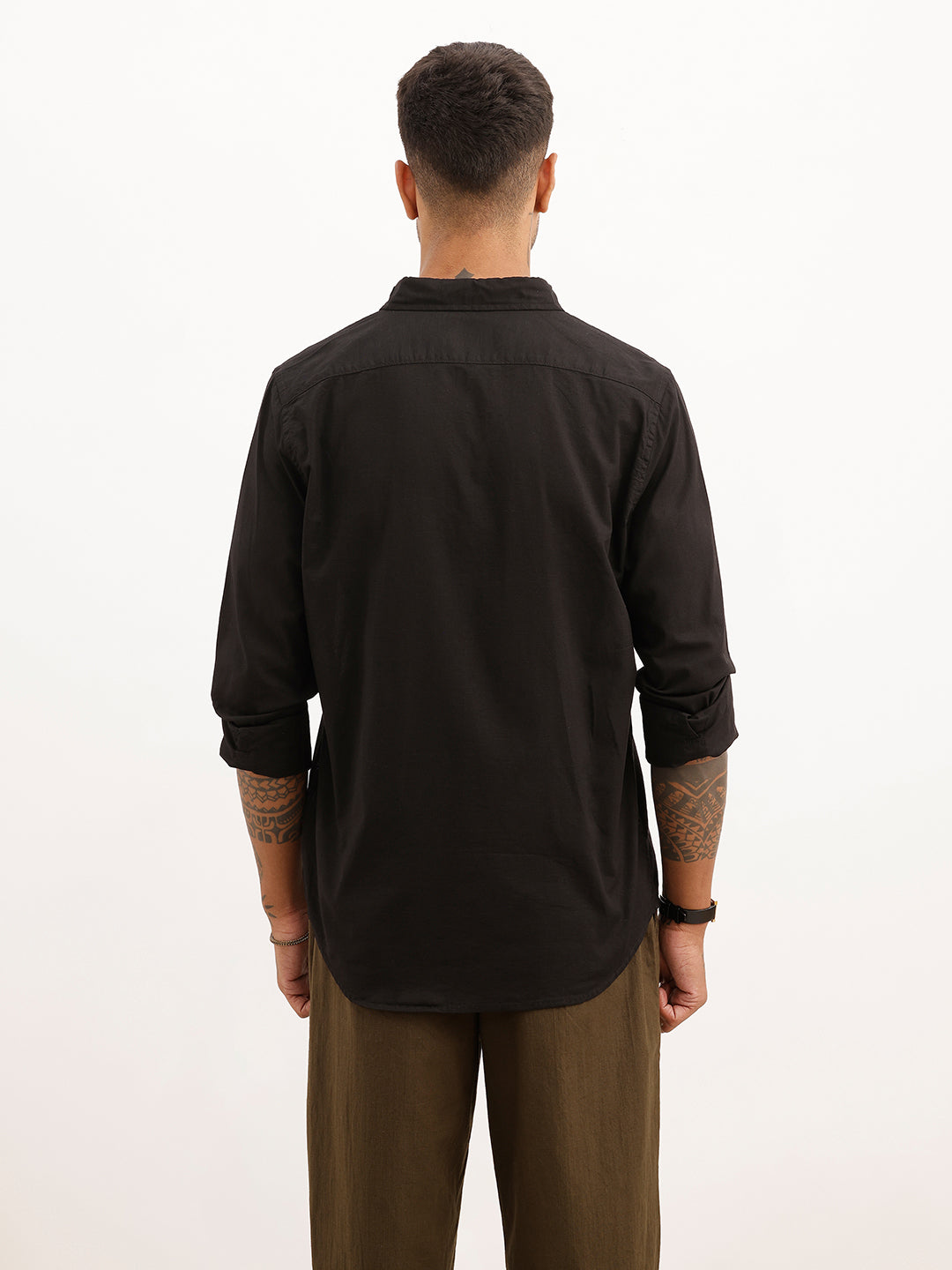 Solid Regular Fit Full Sleeve Shirt | Black | WRSH0772M