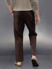 Regular Fit Solid Trousers In Premium Fabric | Dark Brown