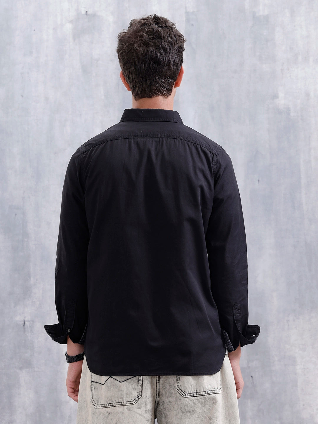 Solid Regular Fit Cotton Shirt | Black
