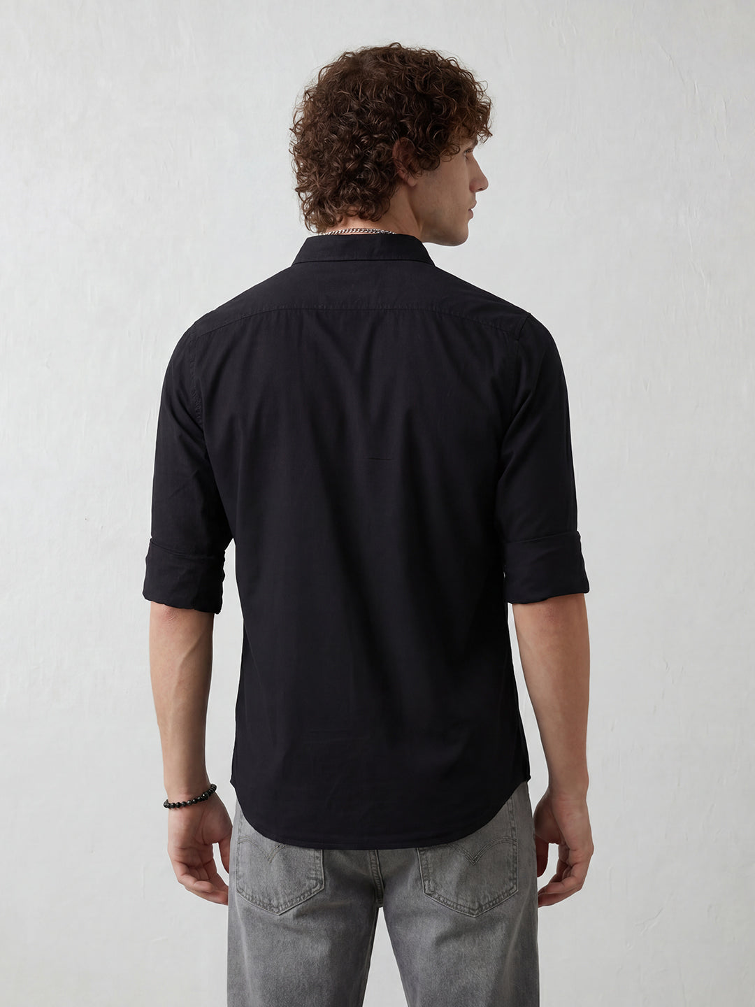 Solid Regular Fit Full Sleeve Shirt | Black