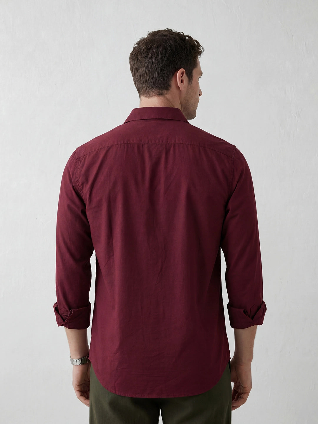 Solid Slim Fit Full Sleeve Shirt | Maroon
