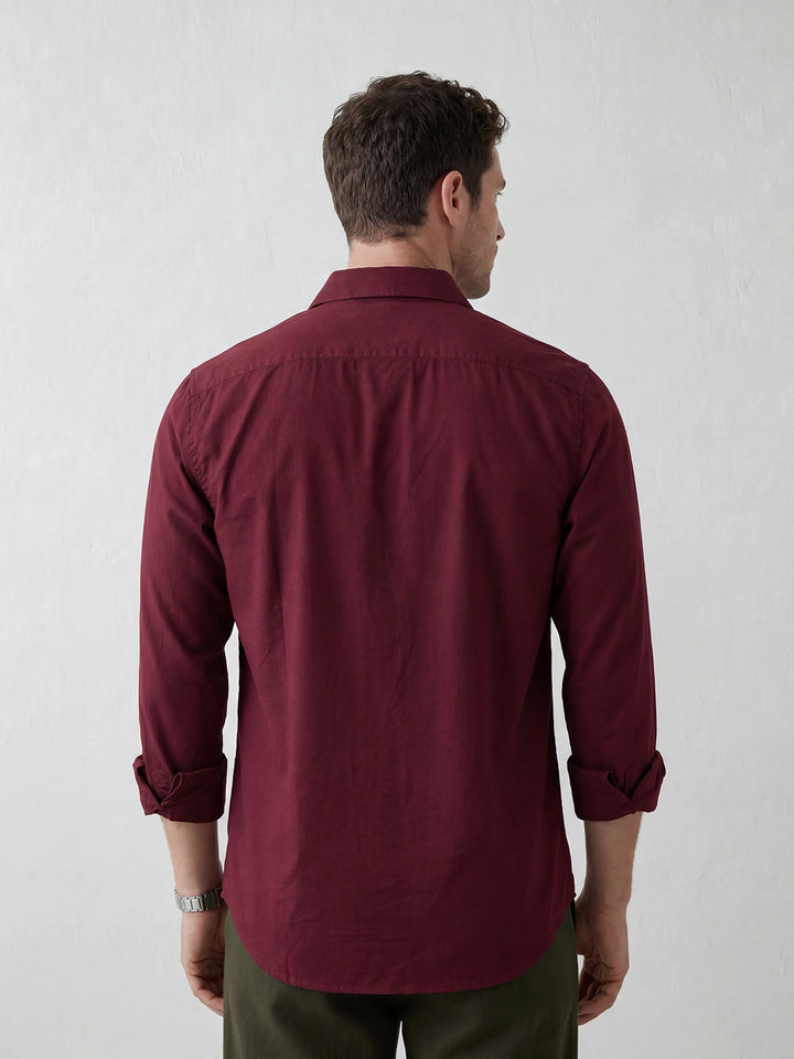 Solid Slim Fit Full Sleeve Shirt | Maroon