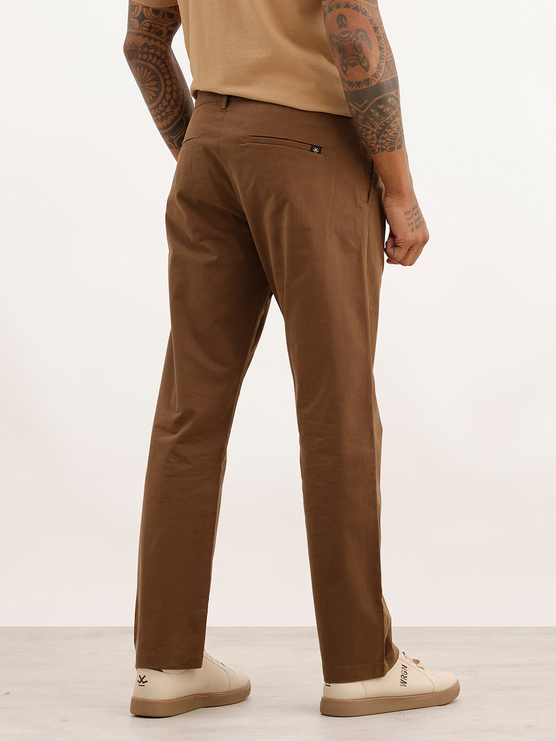 Solid Anti Fit Double Pleated Trouser | Brown