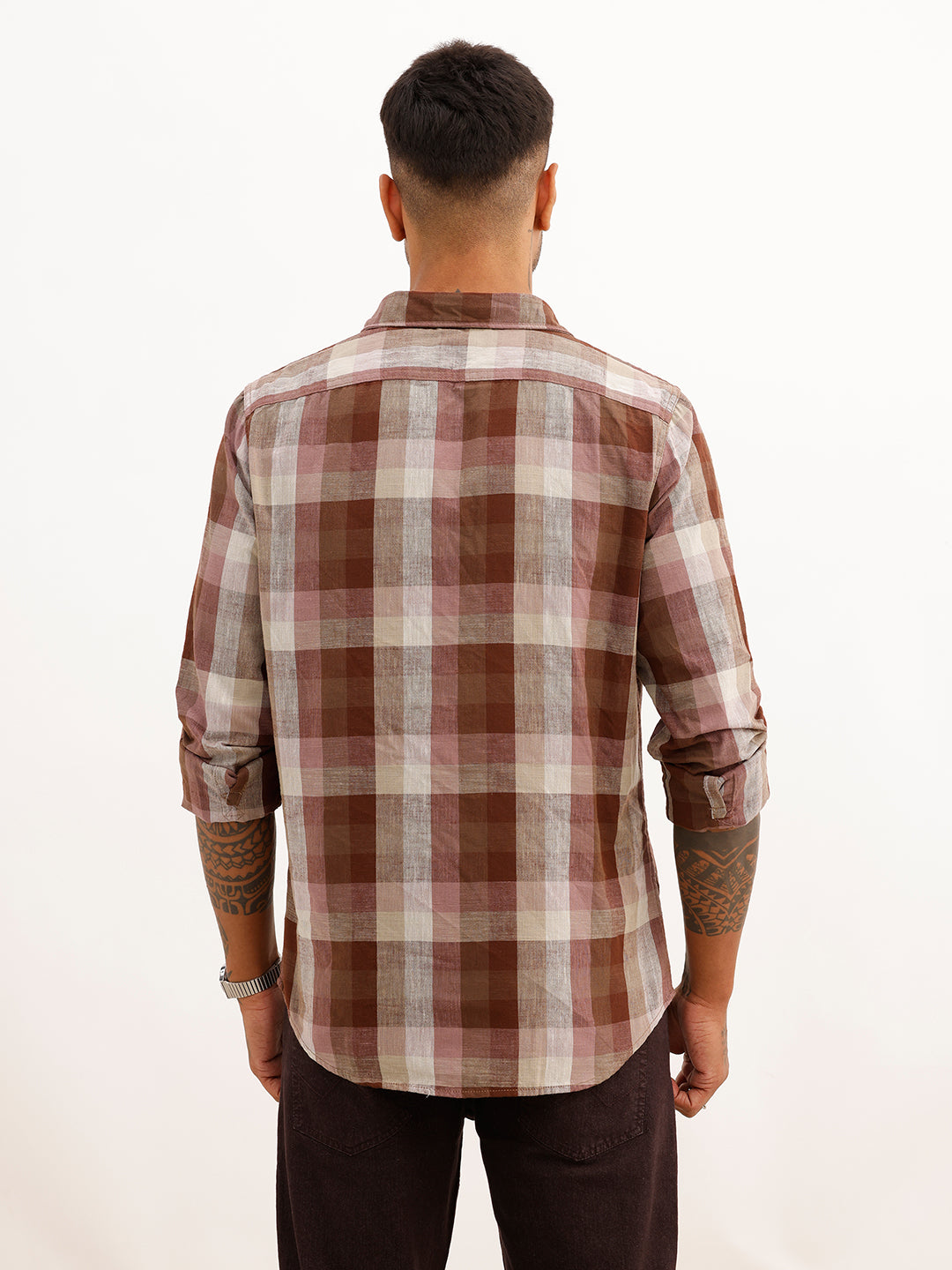 Classic Checkered 100% Polyester Shirt | Brown