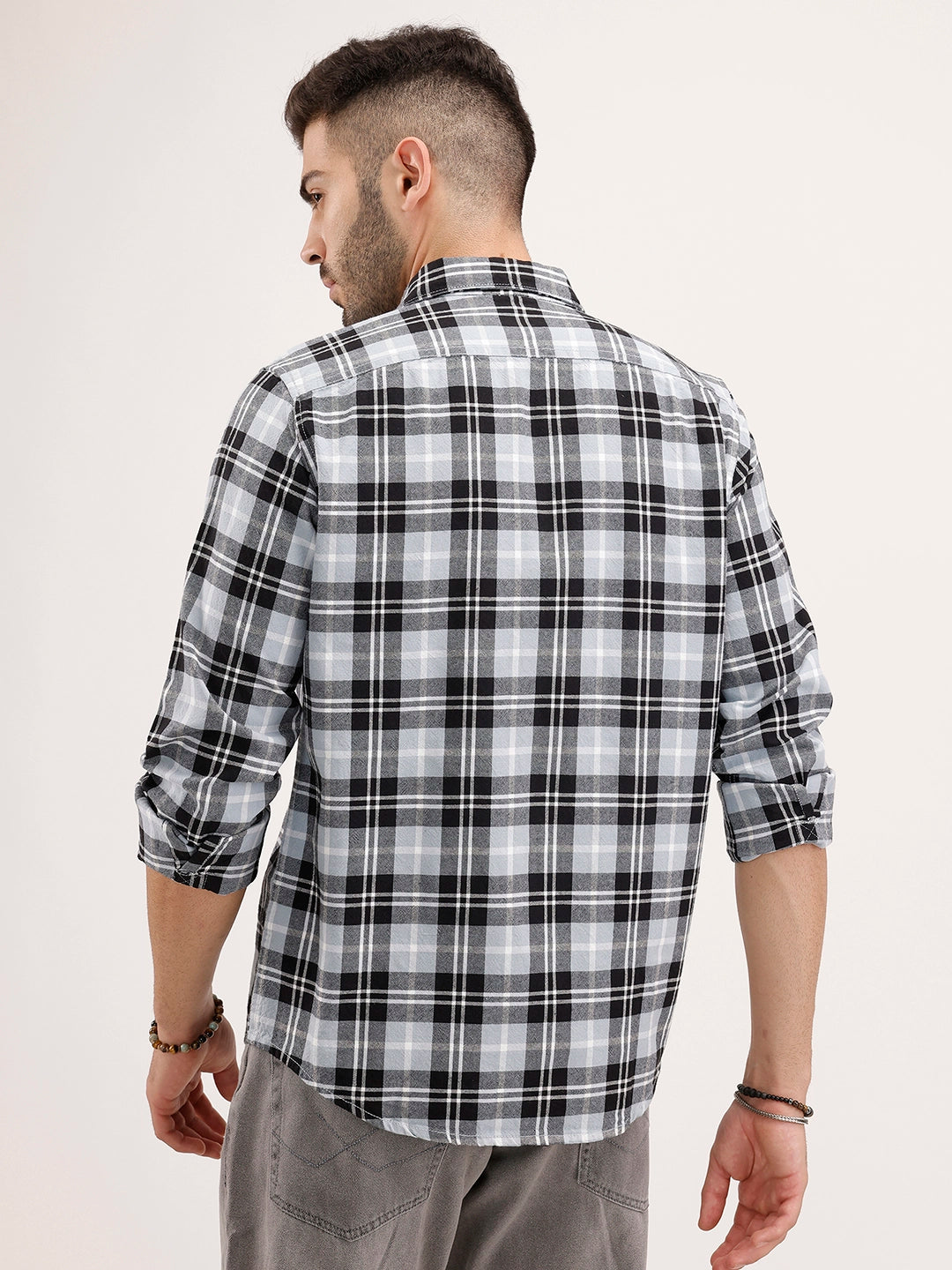 Regular Fit Checkered Shirt | Light Blue