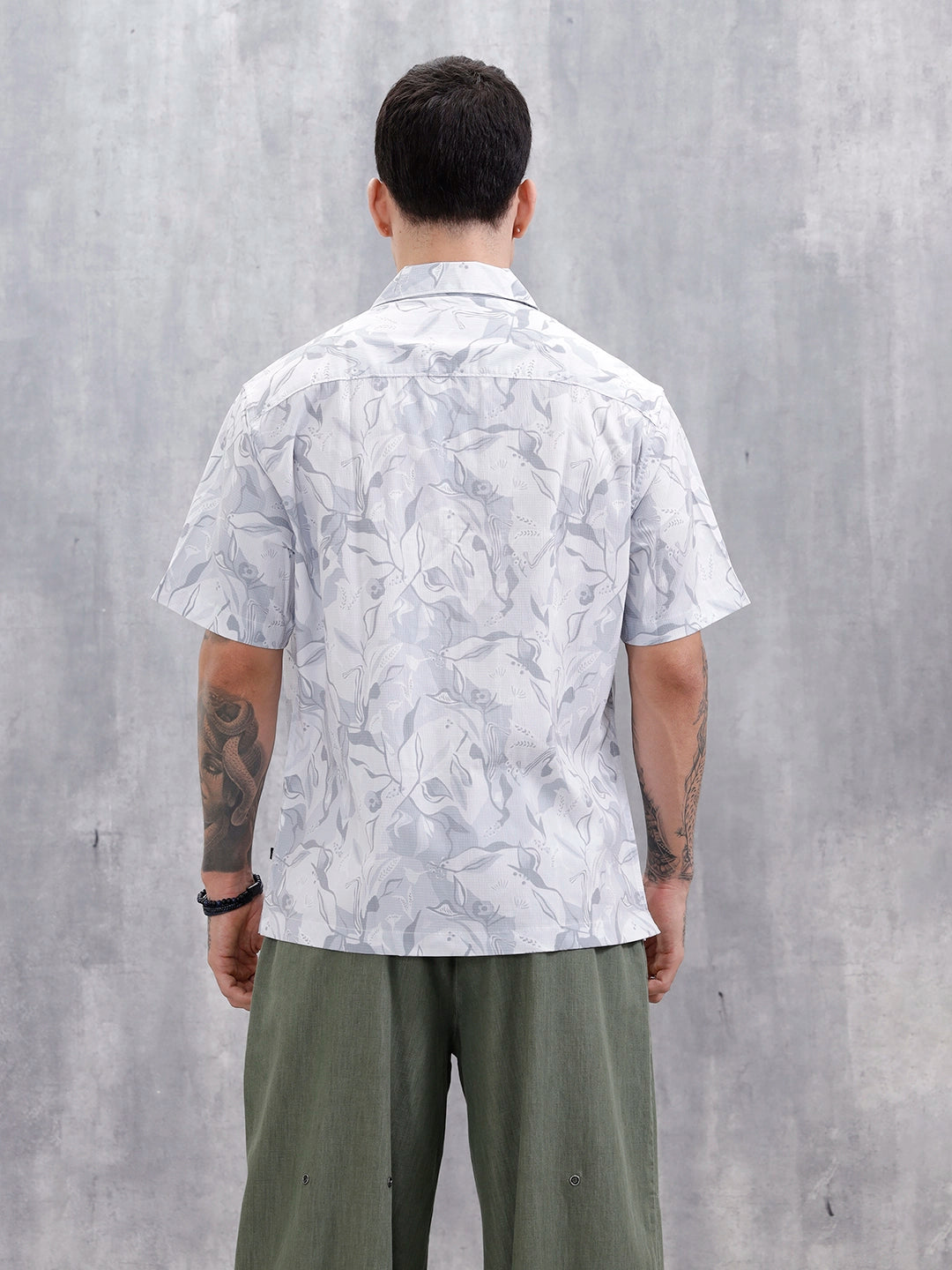 Men's Comfort Fit Resort Collar Printed Shirt | Grey