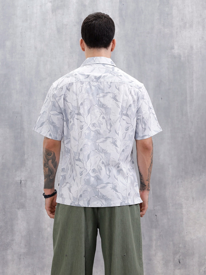Men's Comfort Fit Resort Collar Printed Shirt | Grey