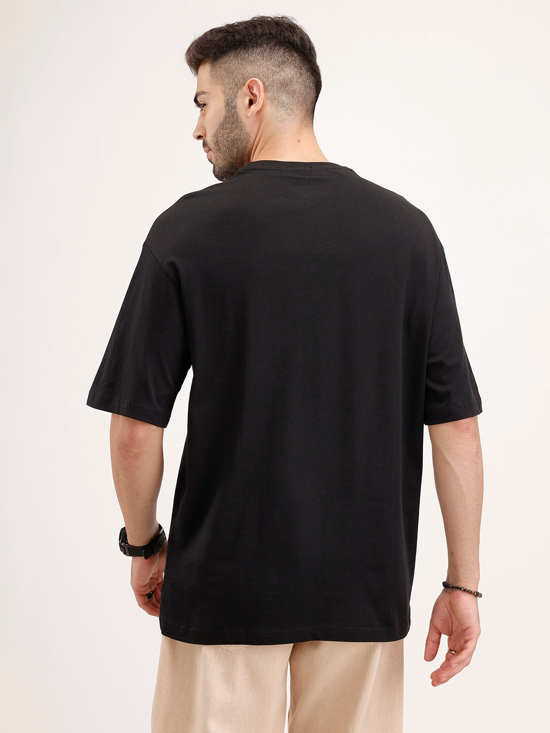Solid Oversized Fit Patch Detail T-Shirt | Black