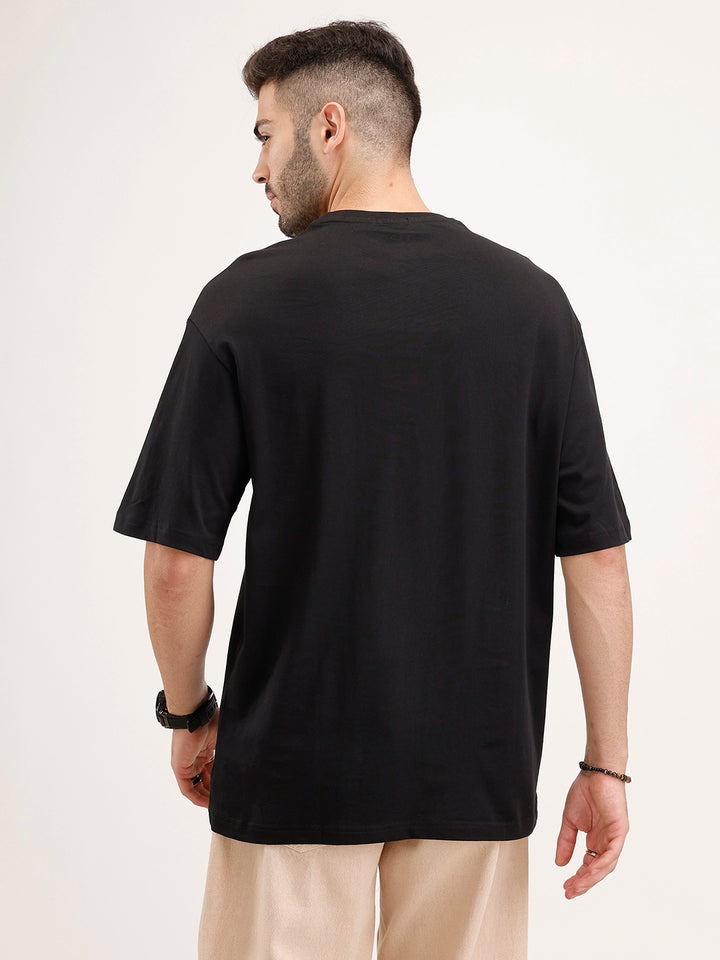 Solid Oversized Fit Patch Detail T-Shirt | Black
