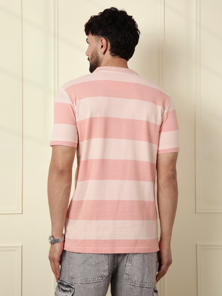 Casual Tonal Striped Polo T-Shirt | Peach