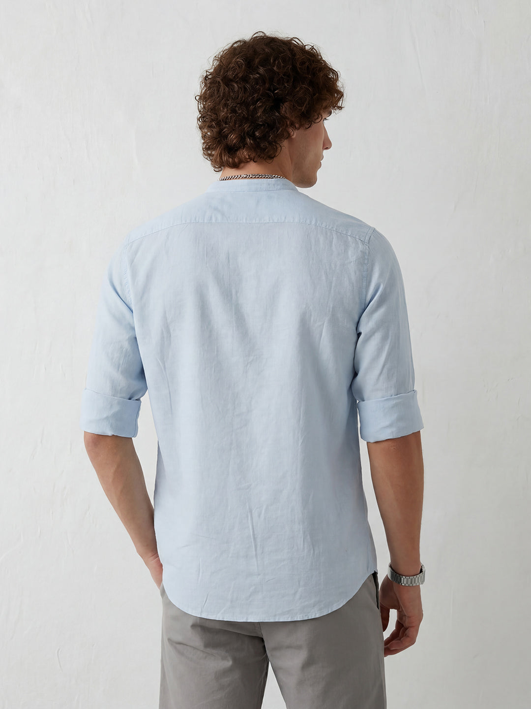 Slim Fit Mandrin Collar Shirt | Light Blue