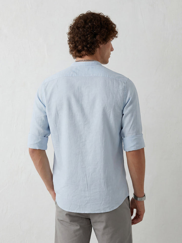 Slim Fit Mandrin Collar Shirt | Light Blue