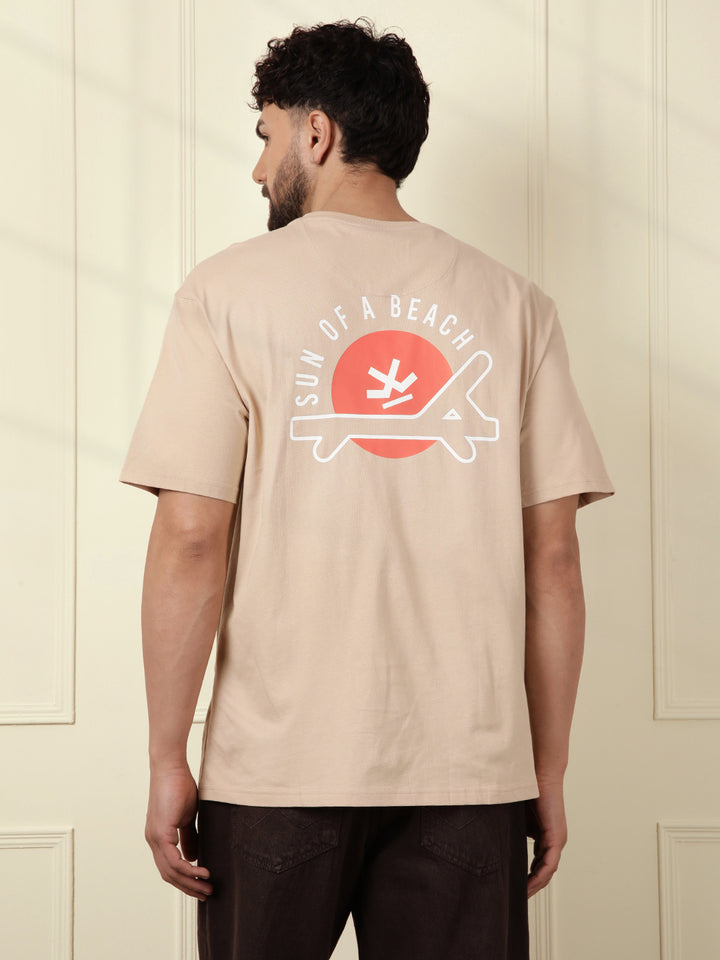 Relax Printed Beige Oversized T-Shirt