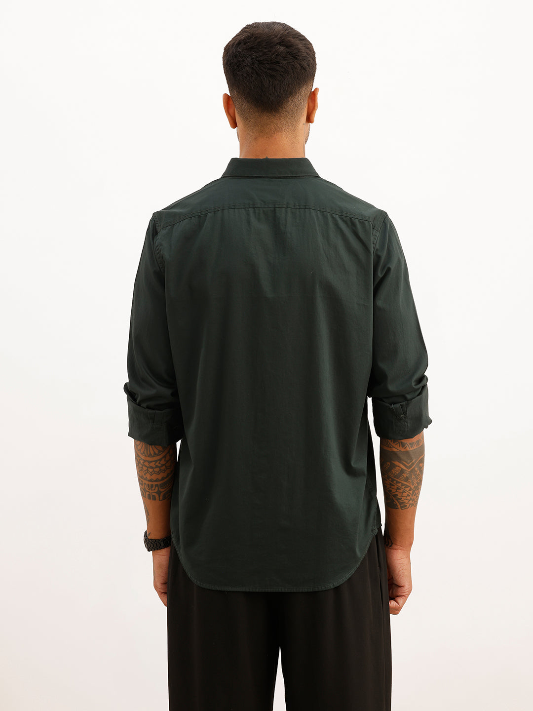 Solid Slim Fit Full Sleeve Shirt | Dark Green | WSH01FSSL7065W
