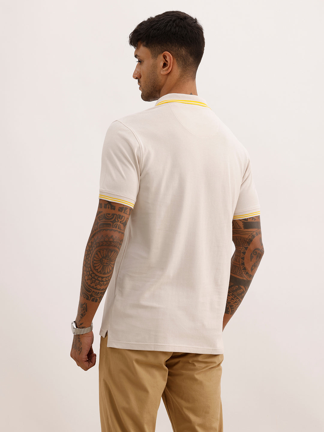Classic Tipping Collar Polo T-Shirt | Beige | WWTS235F