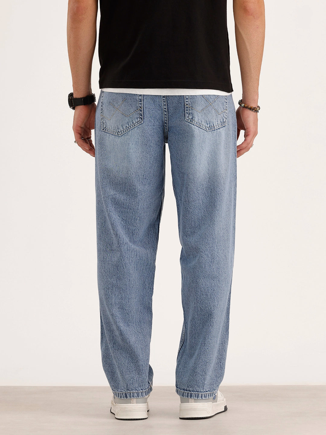 Loose Fit Cut & Sew Denim Jeans | Light Blue