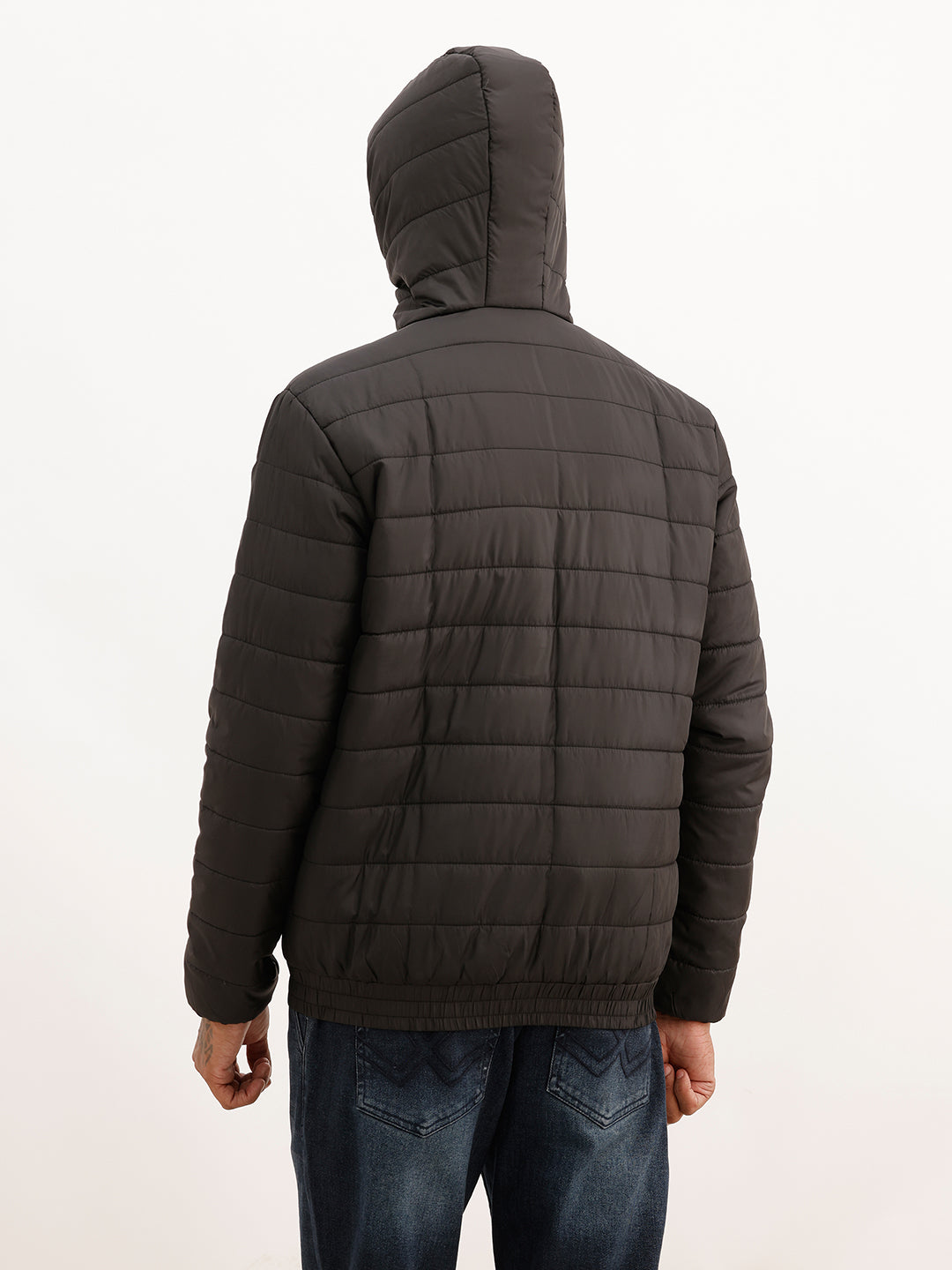 Solid Regular Fit Puffer Jacket | Black